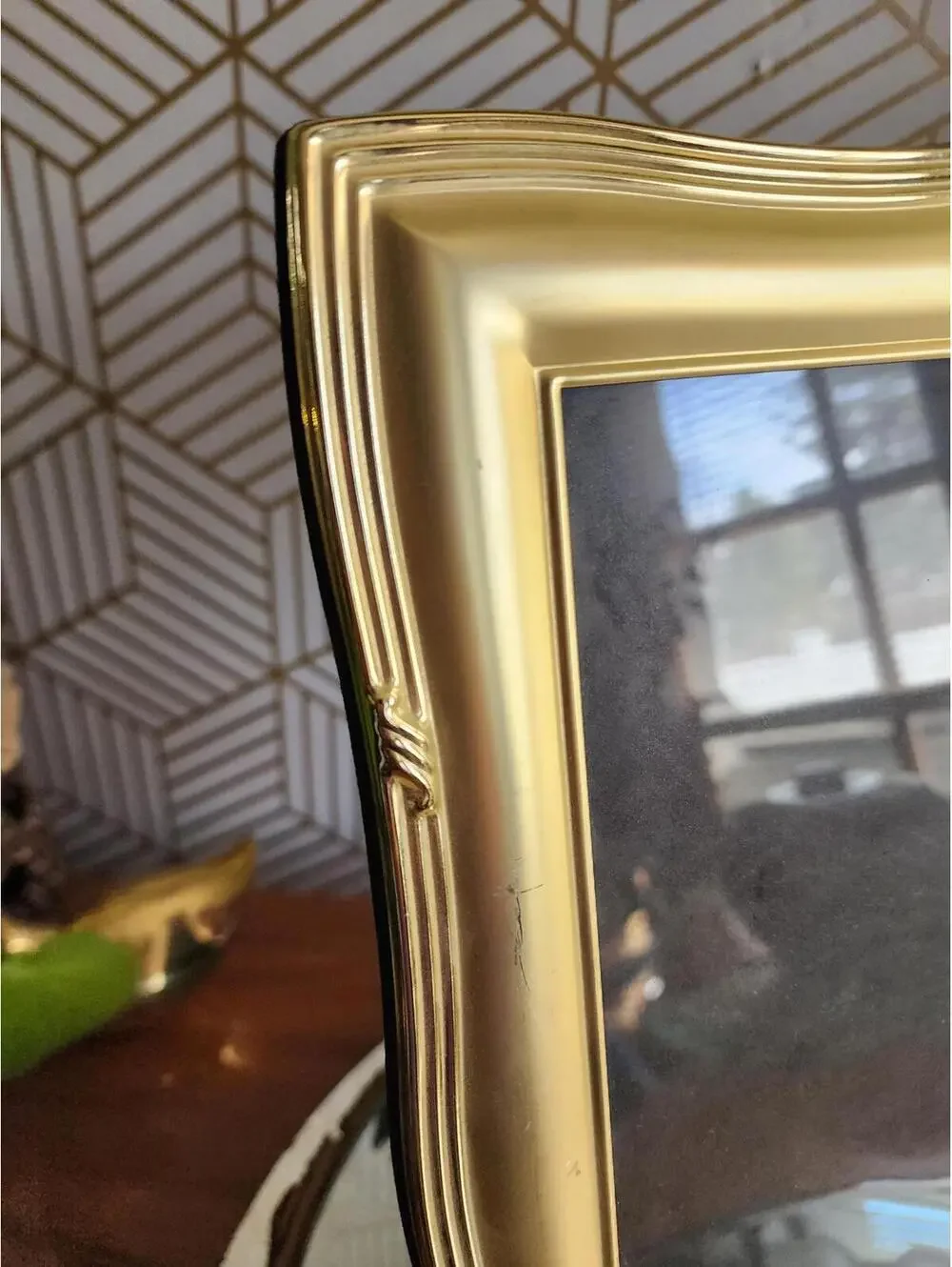 Vintage Matte Gold Brass 1980s Freestanding Photo Frame 8x10